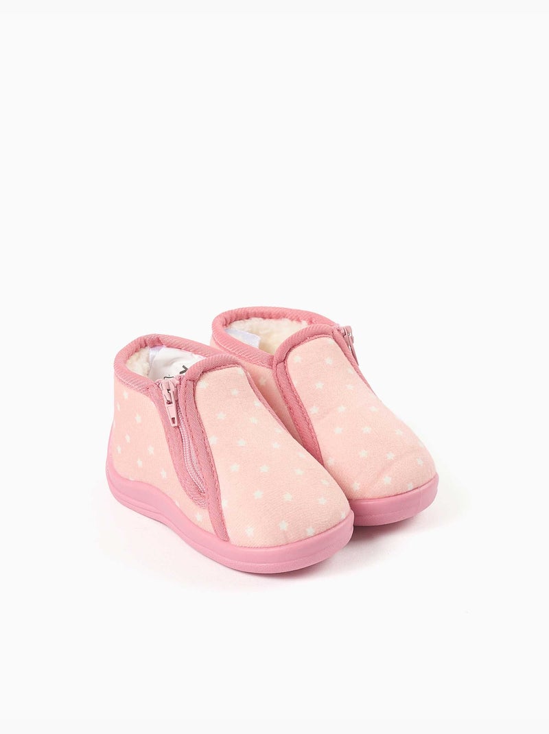 Zapatillas de casa de terciopelo con estampado de estrellas Rosa claro - Kiabi