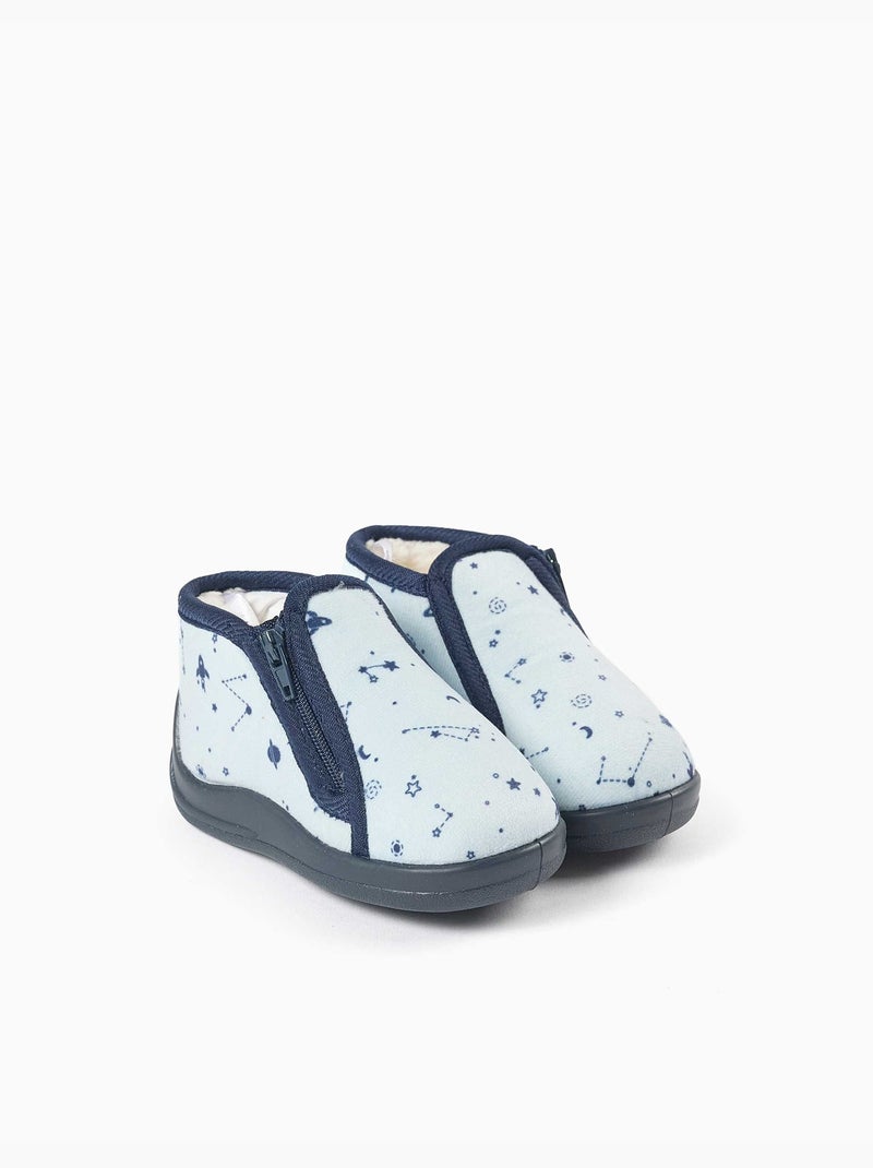Zapatillas de casa de terciopelo con motivo espacial Azul claro - Kiabi
