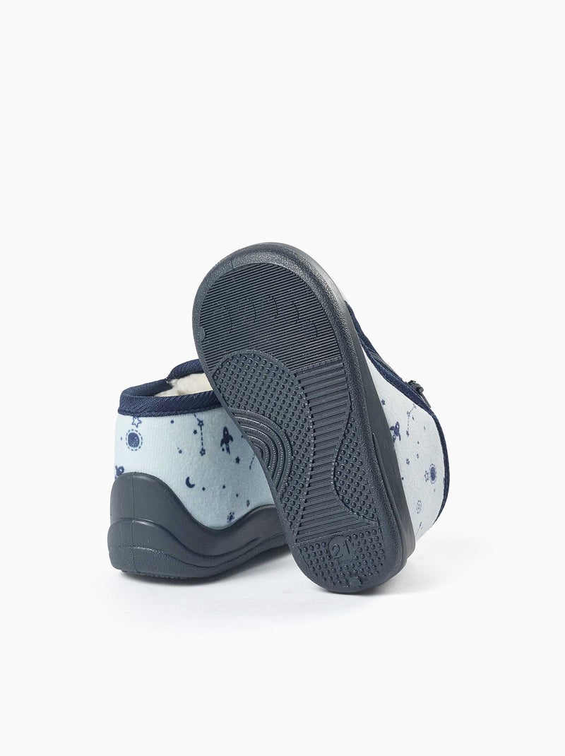 Zapatillas de casa de terciopelo con motivo espacial Azul claro - Kiabi