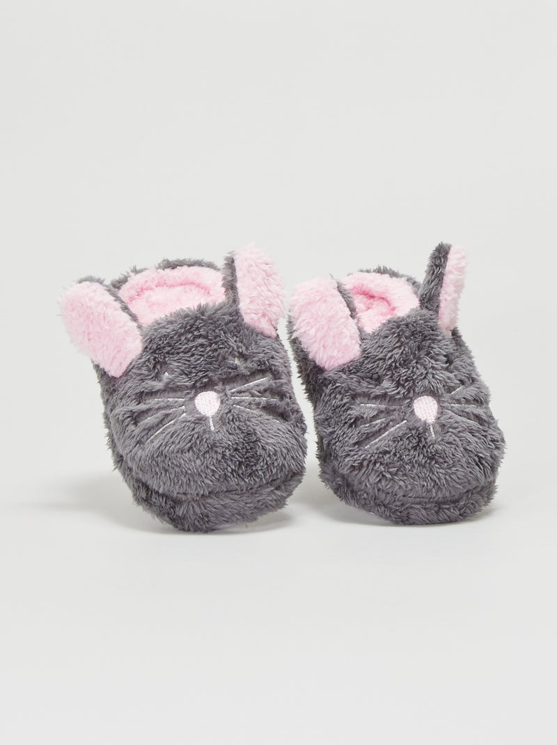 Zapatillas de casa destalonadas con pelo gris oscuro - Kiabi