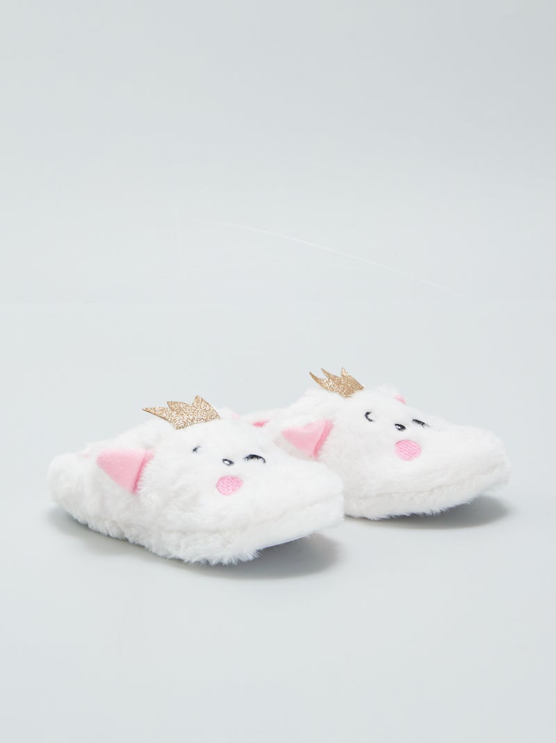 Zapatillas de casa destalonadas de 'animal' con pelo BLANCO - Kiabi