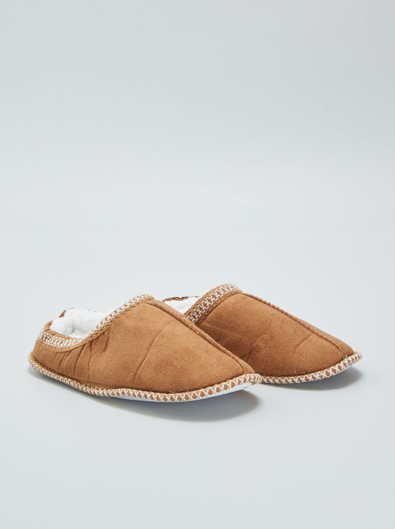 Zapatillas de casa destalonadas de antelina con interior de pelo MARRON - Kiabi