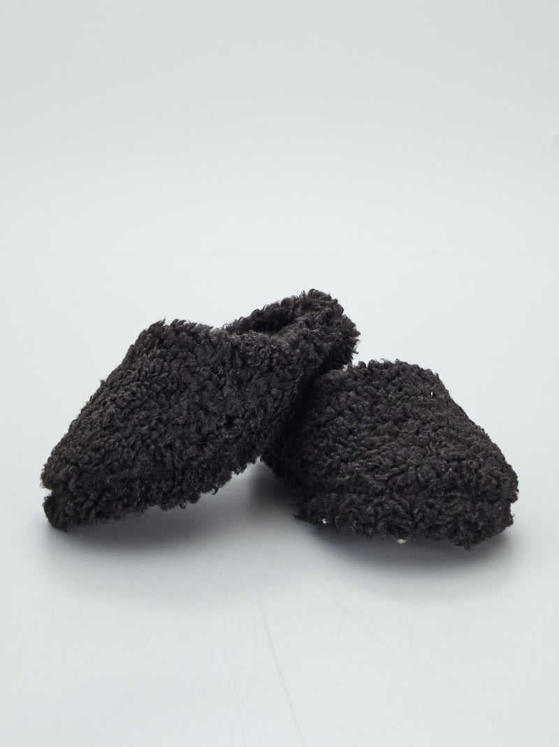 Zapatillas de casa destalonadas de pelo de borreguito NEGRO - Kiabi