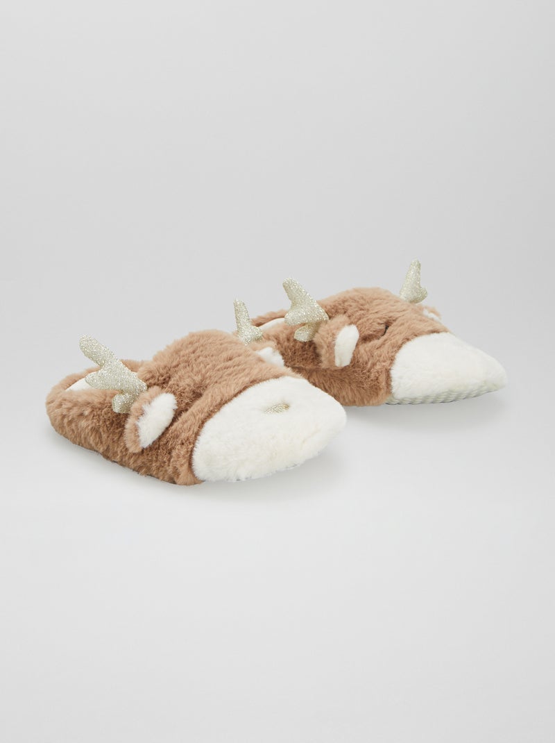 Zapatillas de casa destalonadas 'renos' 'Navidad' BEIGE - Kiabi
