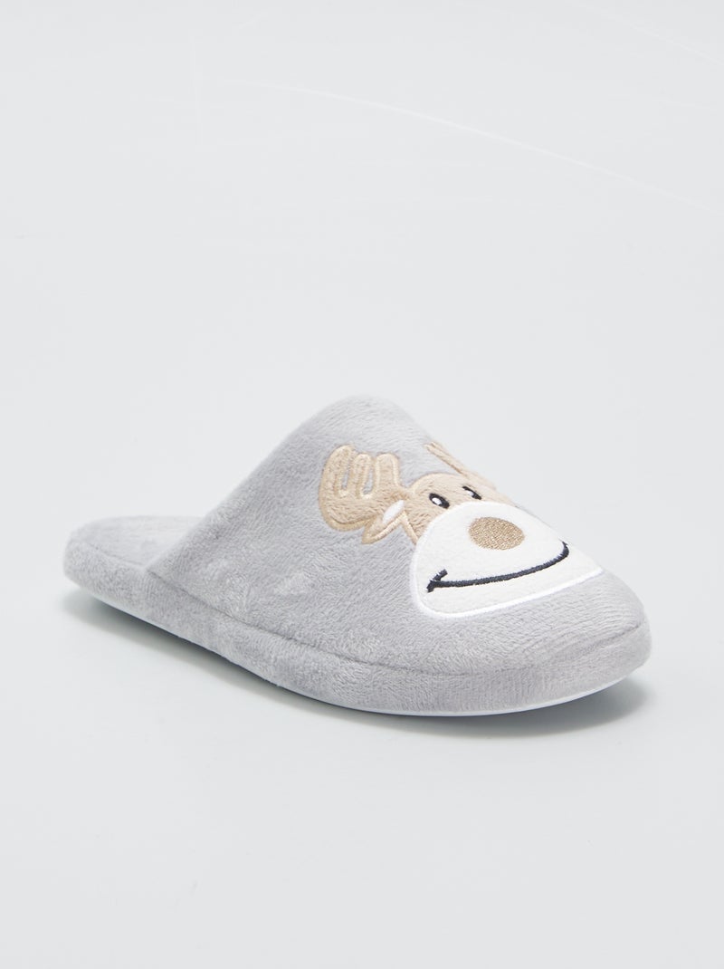 Zapatillas de casa estampadas 'renos' GRIS - Kiabi
