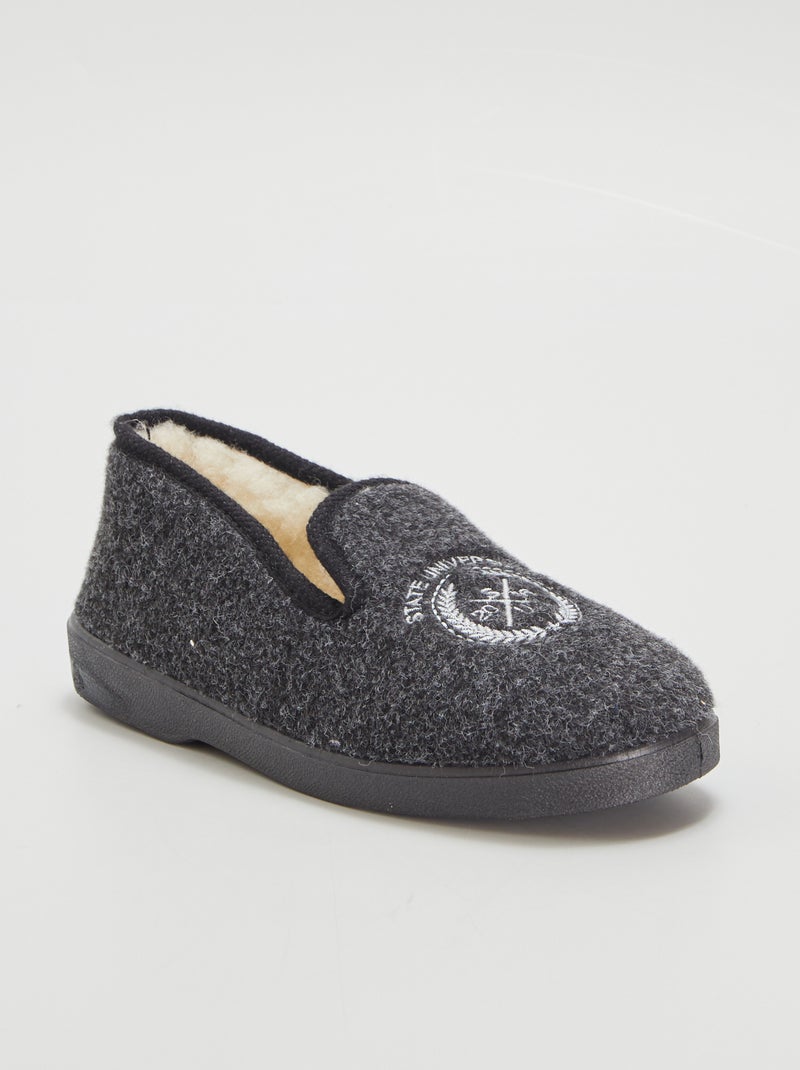 Zapatillas de casa forradas con bordado GRIS - Kiabi
