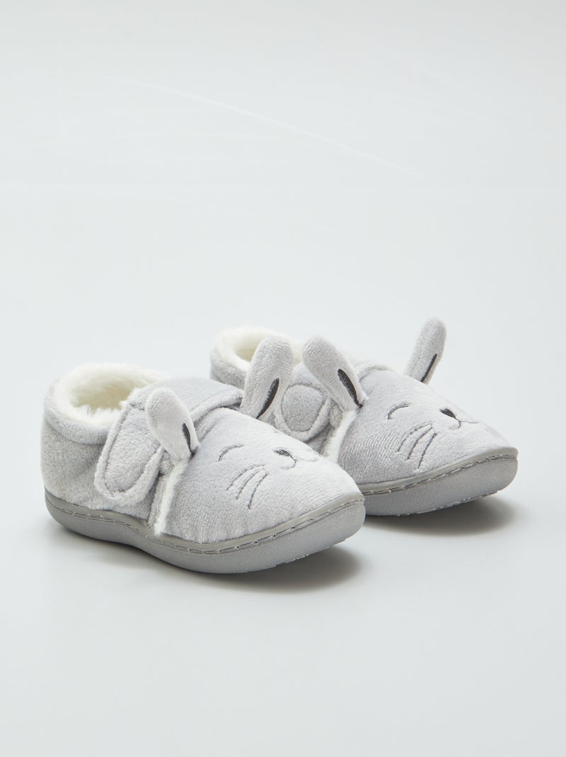 Zapatillas de casa forradas conejo GRIS - Kiabi