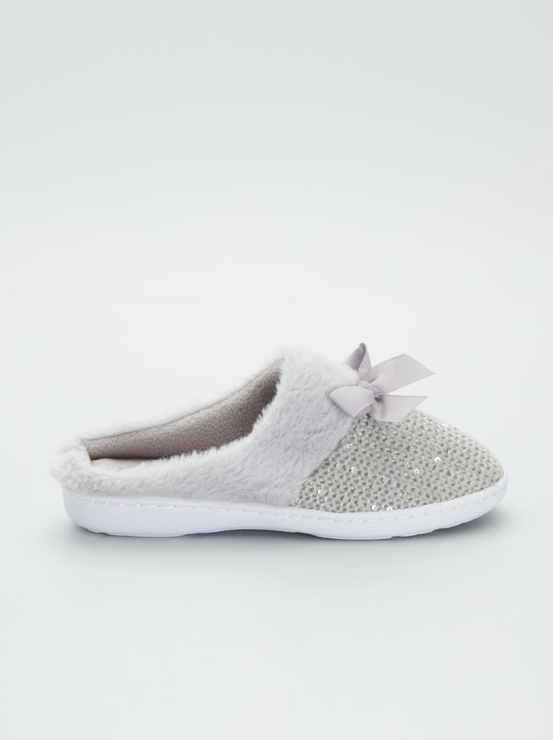 Zapatillas de casa forradas de punto brillante gris - Kiabi