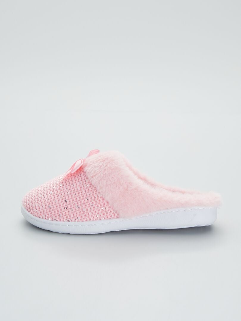 Zapatillas de casa forradas de punto brillante rosa - Kiabi