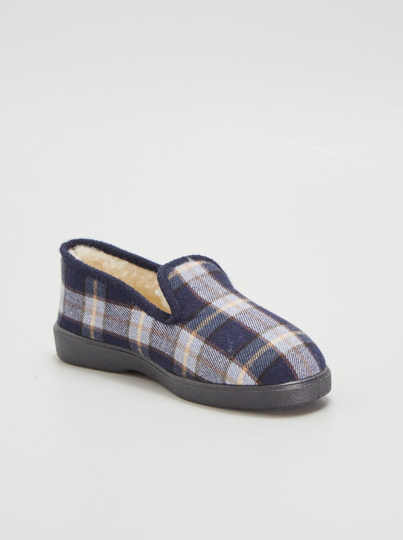 Zapatillas de casa forradas estampado 'cuadros' AZUL - Kiabi