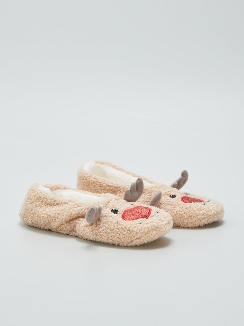 Zapatillas de casa forradas 'Navidad' BEIGE - Kiabi