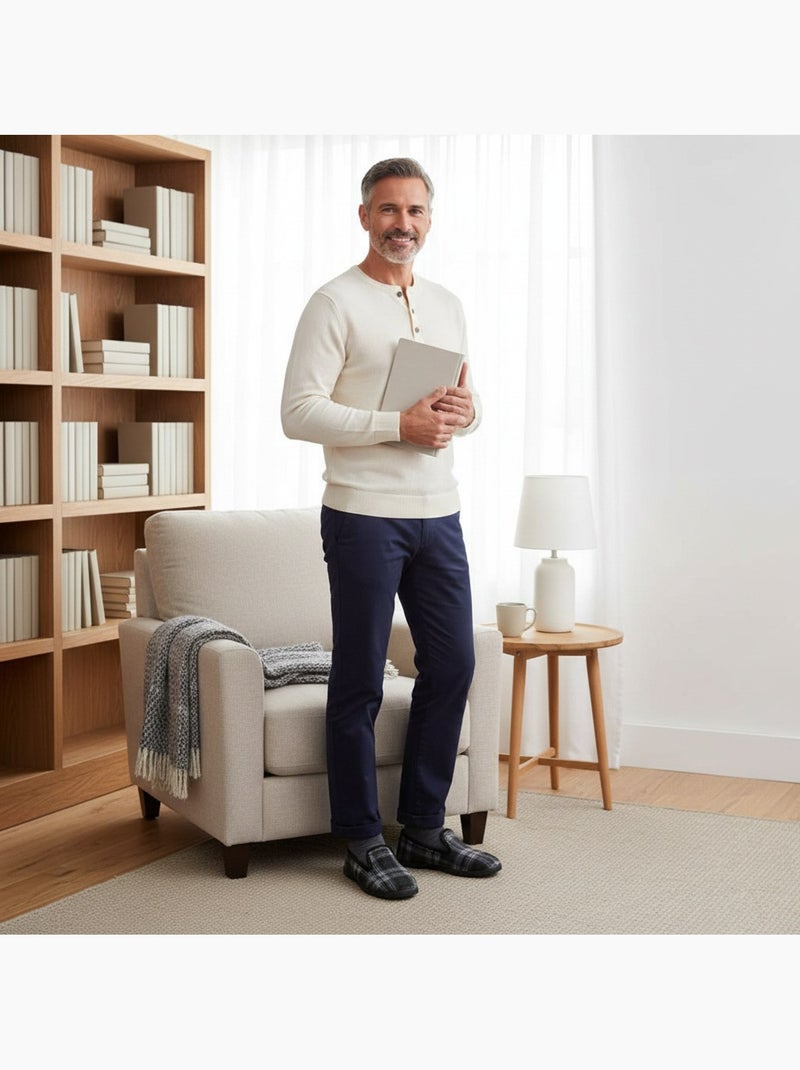 Zapatillas de casa hombre ozabi antideslizantes a cuadros, suela extraíble Azul antracita - Kiabi