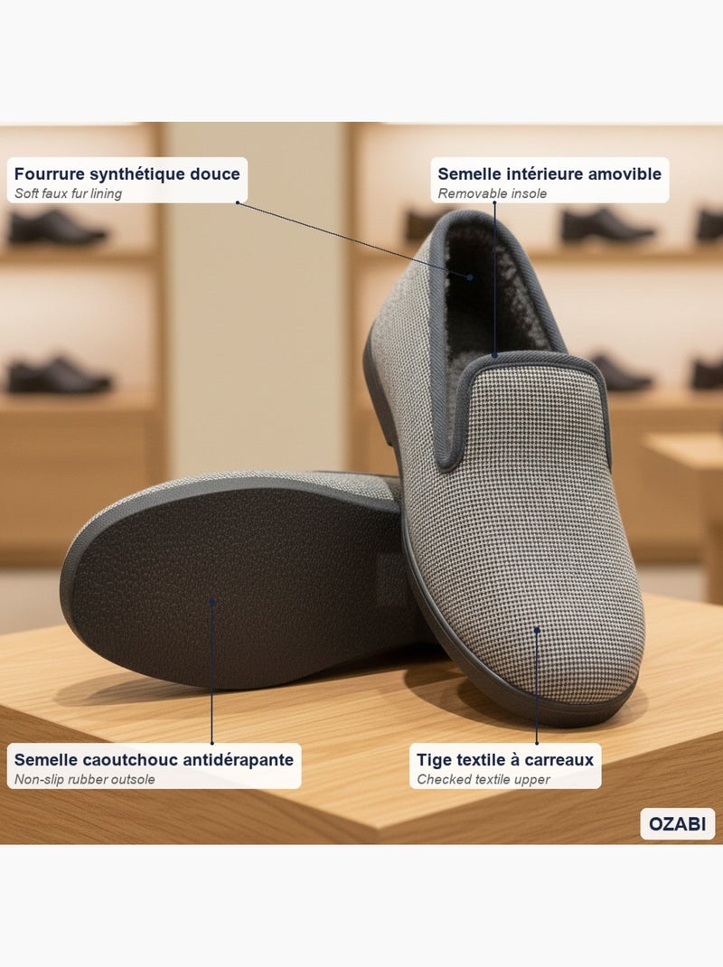 Zapatillas de casa hombre ozabi antideslizantes a cuadros, suela extraíble Gris - Kiabi