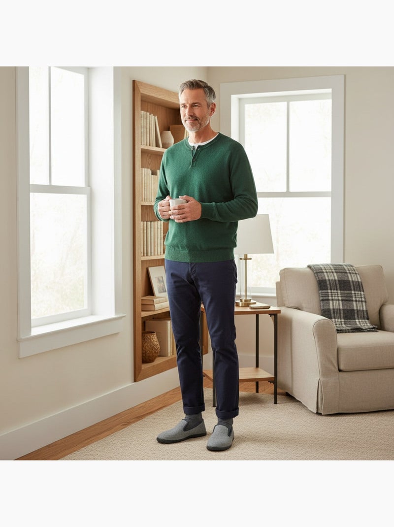 Zapatillas de casa hombre ozabi antideslizantes a cuadros, suela extraíble Gris - Kiabi