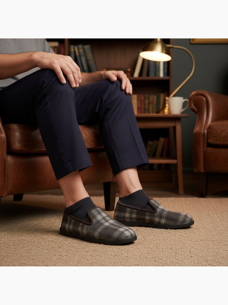 Zapatillas de casa hombre ozabi antideslizantes a cuadros, suela extraíble Marrón - Kiabi