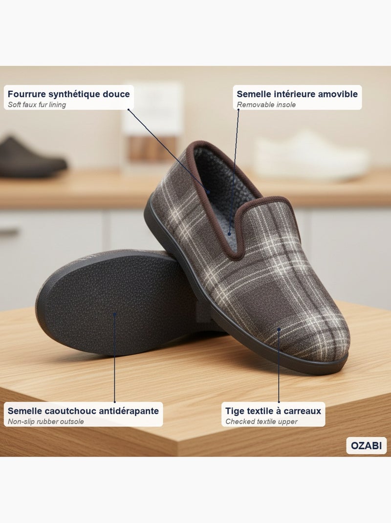 Zapatillas de casa hombre ozabi antideslizantes a cuadros, suela extraíble Marrón - Kiabi