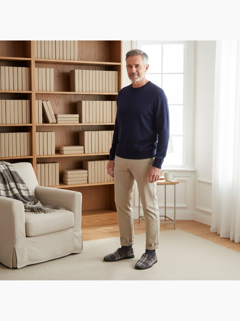 Zapatillas de casa hombre ozabi antideslizantes a cuadros, suela extraíble Marrón - Kiabi