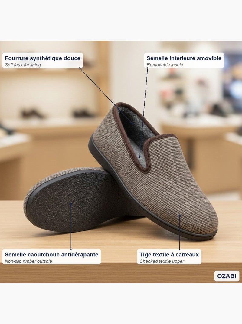 Zapatillas de casa hombre ozabi antideslizantes a cuadros, suela extraíble Tiza - Kiabi