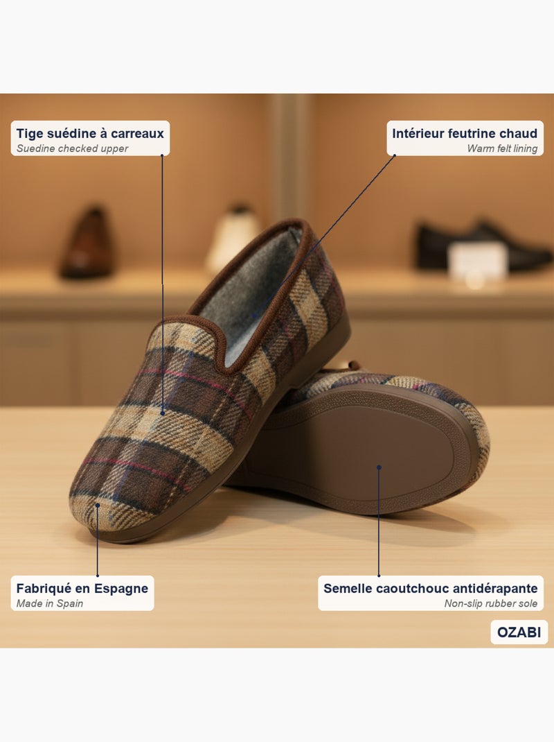 Zapatillas de casa hombre ozabi charentaises cuadros escoceses Marrón - Kiabi