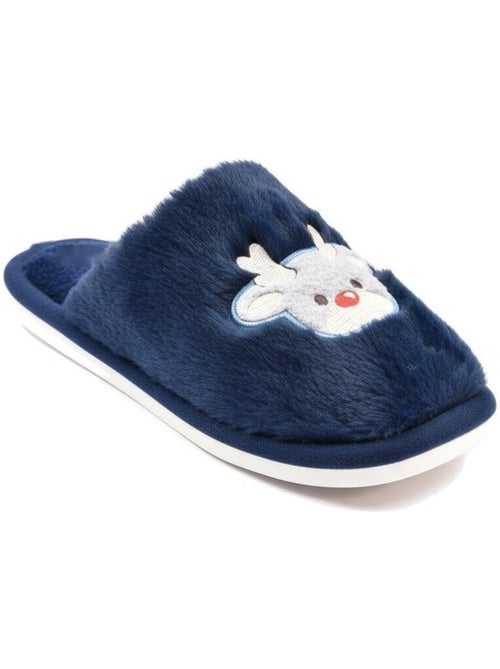 Zapatillas de casa mujer abiertas ozabi, peluche sintética, reno bordado - Kiabi Zapatillas de casa mujer abiertas ozabi, peluche sintética, reno bordado - Kiabi