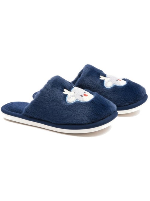Zapatillas de casa mujer abiertas ozabi, peluche sintética, reno bordado - Kiabi Zapatillas de casa mujer abiertas ozabi, peluche sintética, reno bordado - Kiabi