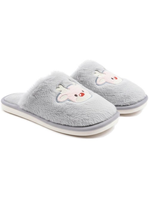 Zapatillas de casa mujer abiertas ozabi, peluche sintética, reno bordado - Kiabi Zapatillas de casa mujer abiertas ozabi, peluche sintética, reno bordado - Kiabi