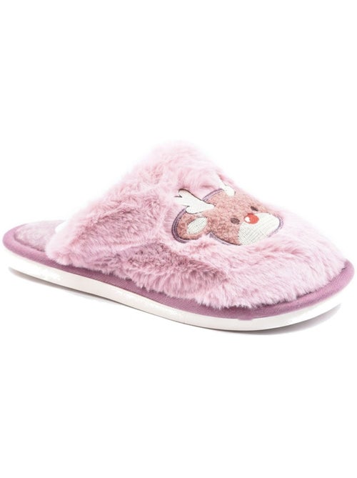 Zapatillas de casa mujer abiertas ozabi, peluche sintética, reno bordado - Kiabi Zapatillas de casa mujer abiertas ozabi, peluche sintética, reno bordado - Kiabi