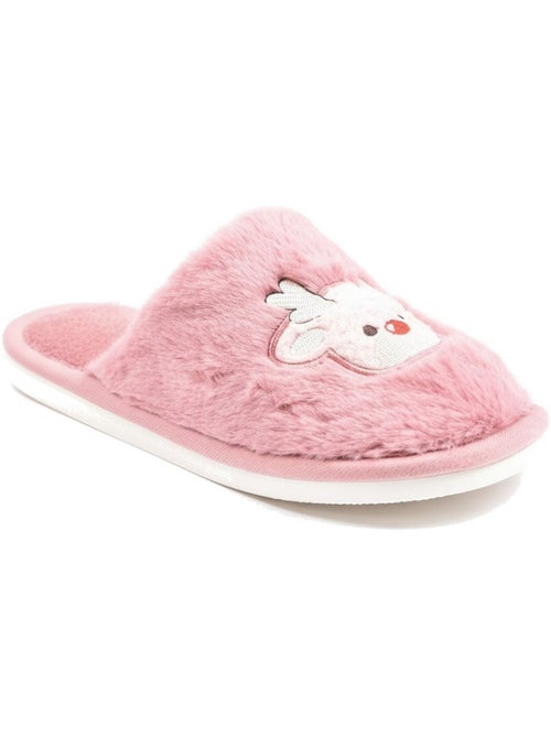 Zapatillas de casa mujer abiertas ozabi, peluche sintética, reno bordado - Kiabi Zapatillas de casa mujer abiertas ozabi, peluche sintética, reno bordado - Kiabi
