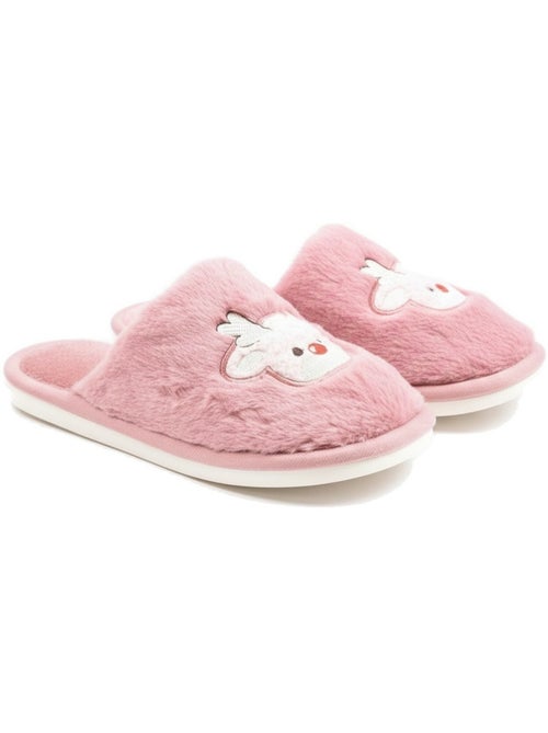 Zapatillas de casa mujer abiertas ozabi, peluche sintética, reno bordado - Kiabi Zapatillas de casa mujer abiertas ozabi, peluche sintética, reno bordado - Kiabi