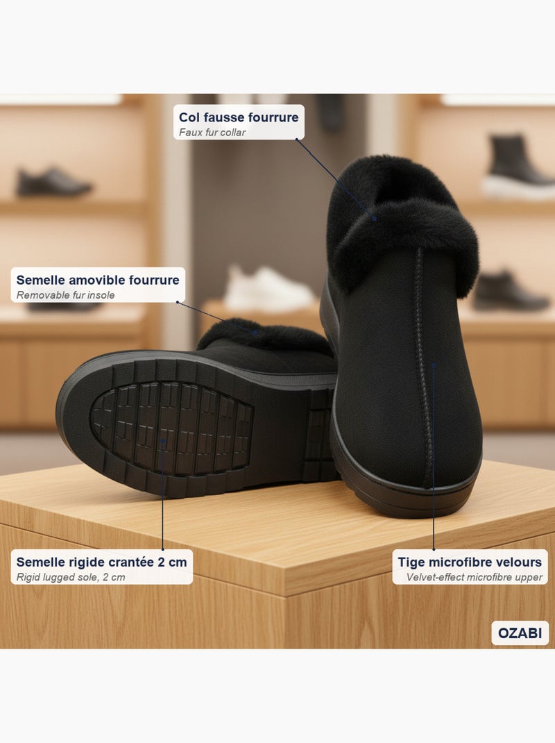 Zapatillas de casa mujer invierno nórdicas, altas tobillo, suela antideslizante Negro - Kiabi