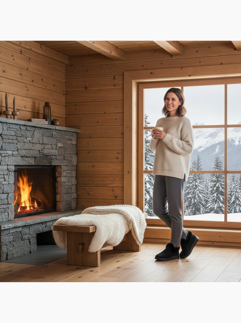 Zapatillas de casa mujer invierno nórdicas, altas tobillo, suela antideslizante Negro - Kiabi