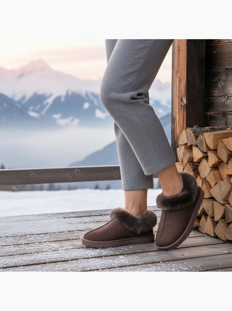 Zapatillas de casa mujer invierno nórdico, suela acanalada interior exterior ozabi Marrón - Kiabi