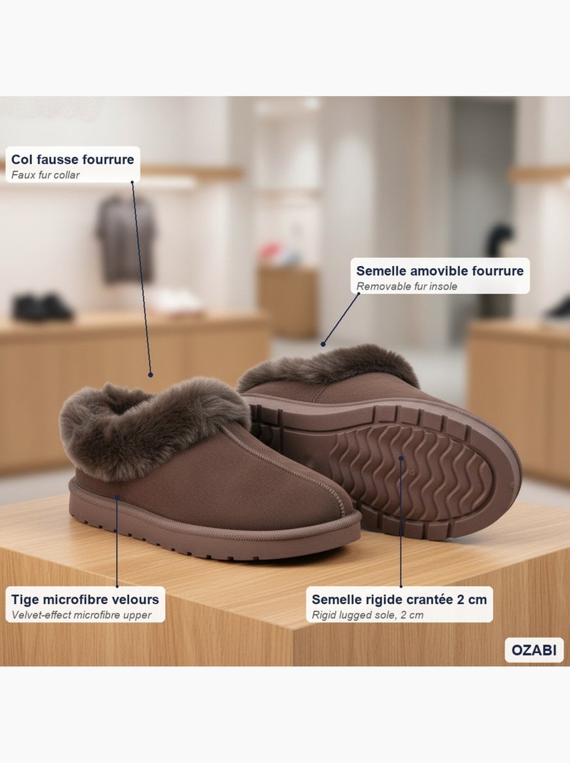 Zapatillas de casa mujer invierno nórdico, suela acanalada interior exterior ozabi Marrón - Kiabi