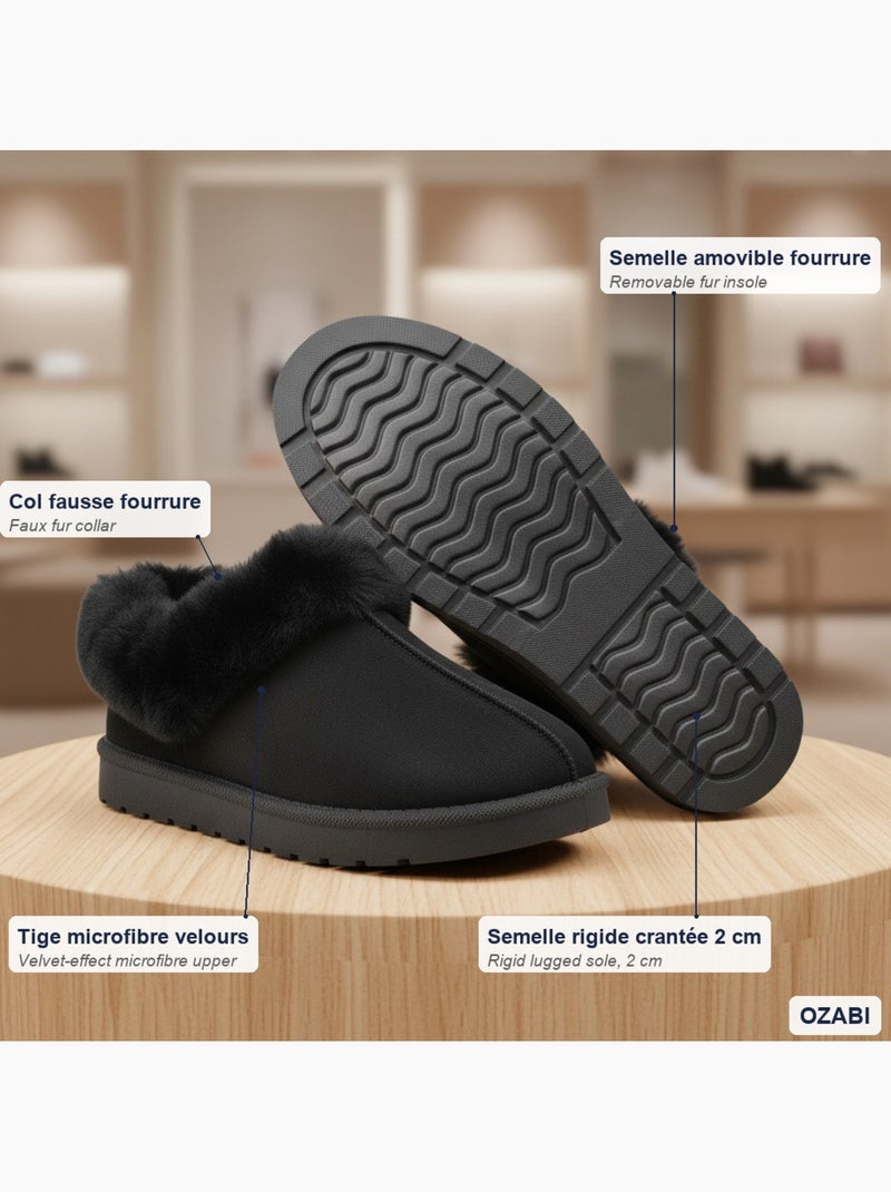 Zapatillas de casa mujer invierno nórdico, suela acanalada interior exterior ozabi Negro - Kiabi