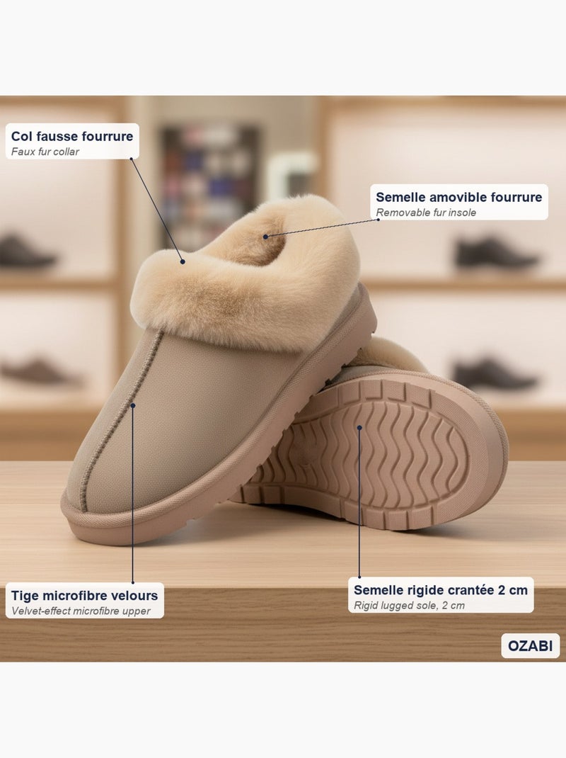 Zapatillas de casa mujer invierno nórdico, suela acanalada interior exterior ozabi Taupe - Kiabi