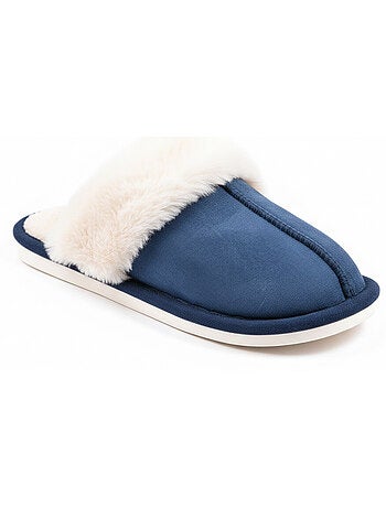 Zapatillas de casa mujer ozabi abiertas, ante sintético, cuello piel
