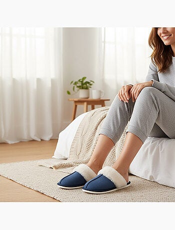 Zapatillas de casa mujer ozabi abiertas, ante sintético, cuello piel