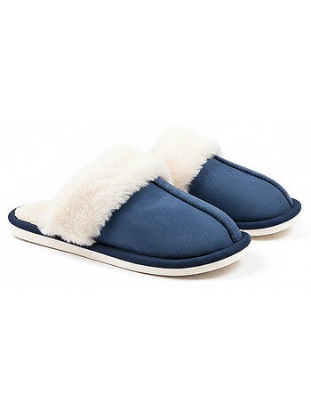 Zapatillas de casa mujer ozabi abiertas, ante sintético, cuello piel