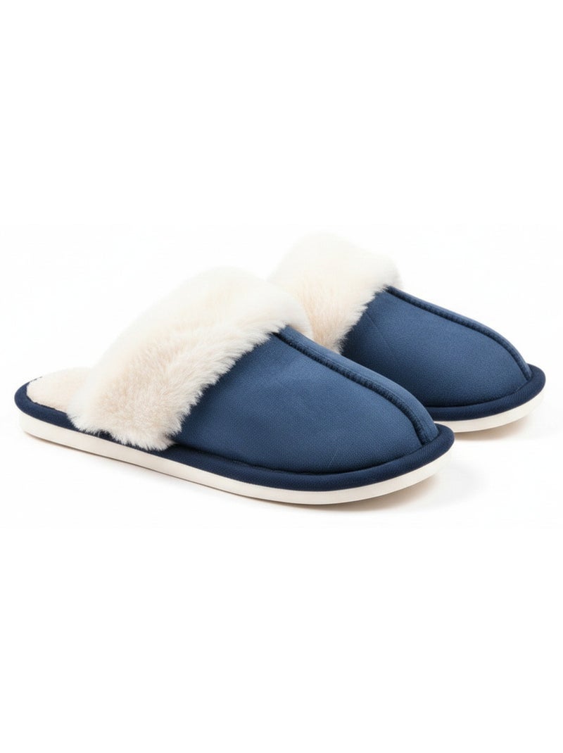 Zapatillas de casa mujer ozabi abiertas, ante sintético, cuello piel Azul marino - Kiabi