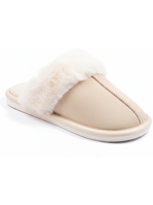 Zapatillas de casa mujer ozabi abiertas, ante sintético, cuello piel - Kiabi