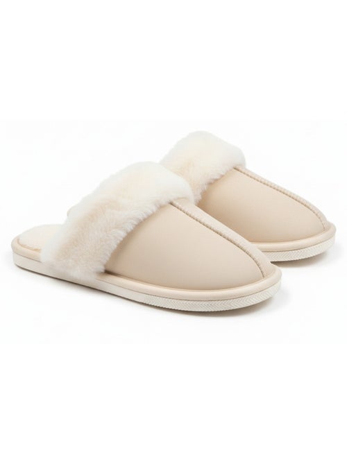 Zapatillas de casa mujer ozabi abiertas, ante sintético, cuello piel - Kiabi