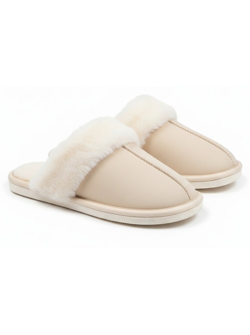 Zapatillas de casa mujer ozabi abiertas, ante sintético, cuello piel Beige - Kiabi