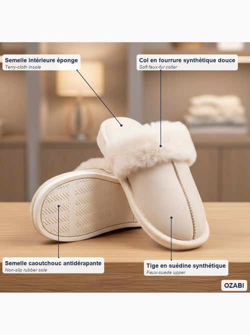 Zapatillas de casa mujer ozabi abiertas, ante sintético, cuello piel - Kiabi