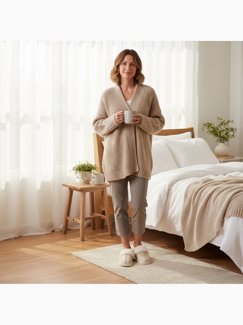 Zapatillas de casa mujer ozabi abiertas, ante sintético, cuello piel - Kiabi