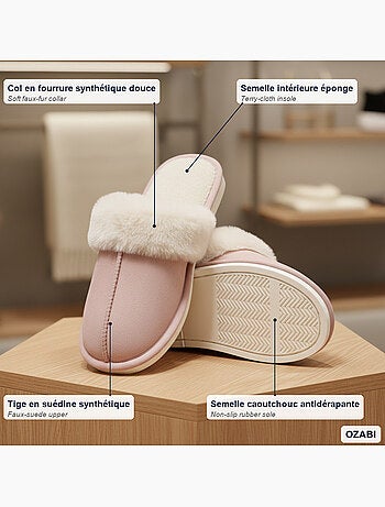 Zapatillas de casa mujer ozabi abiertas, ante sintético, cuello piel