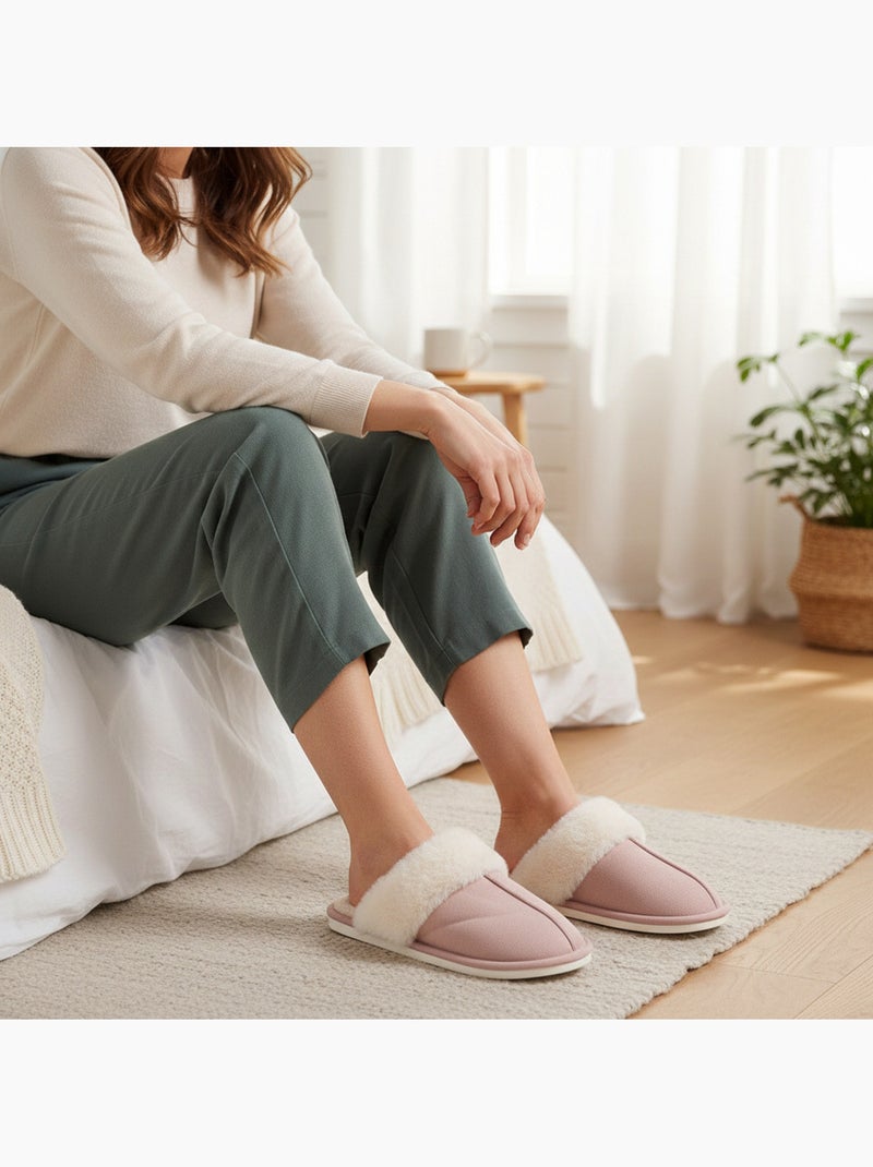 Zapatillas de casa mujer ozabi abiertas, ante sintético, cuello piel Rosa - Kiabi