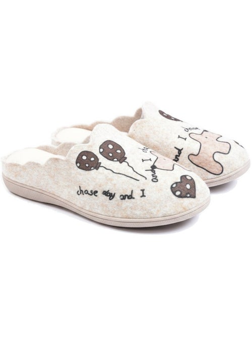 Zapatillas de casa mujer ozabi abiertas, fieltro estampado, cuello festoneado - Kiabi