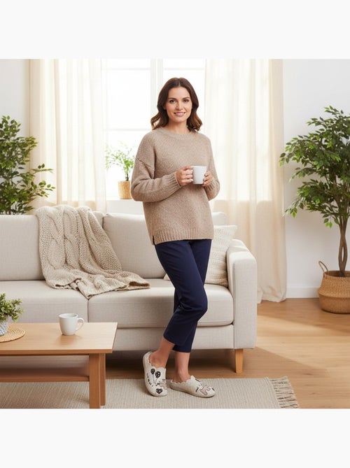 Zapatillas de casa mujer ozabi abiertas, fieltro estampado, cuello festoneado - Kiabi