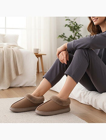 Zapatillas de casa mujer ozabi cerradas, ante sintético, cuello peluche