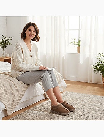 Zapatillas de casa mujer ozabi cerradas, ante sintético, cuello peluche